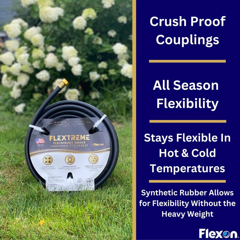 Flexon FLXPR5850 Flextreme Performance Rubber Garden Hose, 50 ft, Black