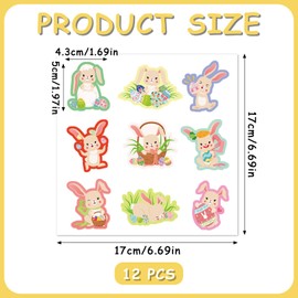 12 Sheets Easter Bunny Stickers, Cute Cartoon Egg Rabbit Stickers Self-Adhesive Bunny Decals Happy Easter Stickers for Party Supplies Gift Decoration