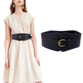 AWOCAN Women Leather PU Elastic Stretchy Corset Cinch Belt Print Retro Cinch Wide Waist Belt (black)