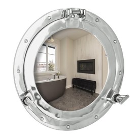 inanosa Porthole Mirror - 15 Inch Nickel Silver White Finish | Nautical Wall Décor for Bathroom and Bedroom | Antique Wall Mounted Aluminium and Steel Alloy Vintage Port Hole Window Décor