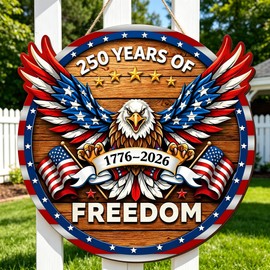 America 250th Anniversary Eagle Door Hanger, 11.8 Inch Patriotic Wooden Wreath Decor, 1776-2026 USA Independence Day Front Door Sign for 4th of July, Memorial Day & Patriotic Decorations