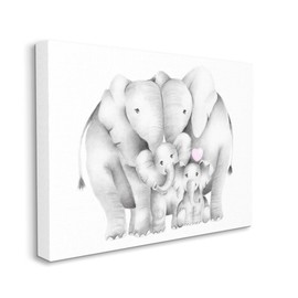 Stupell Industries Baby Elephants with Animal Family Cute Pink Heart, Designed by Studio Q Canvas Wall Art, 16 x 20, Grey