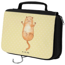 Mr. & Mrs. Panda Hugging Cat Toiletry Bag, yellow, Hand Drawn