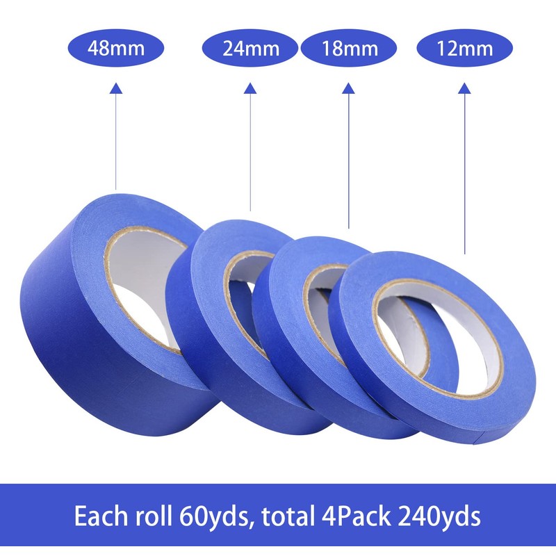 BOMEI PACK 4 Pack Blue Painters Tape, 1/2" 3/4" 1”