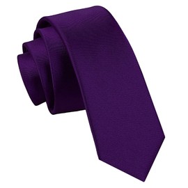 DQT Men's Plain Satin Polyester Wedding Skinny Tie - Purple