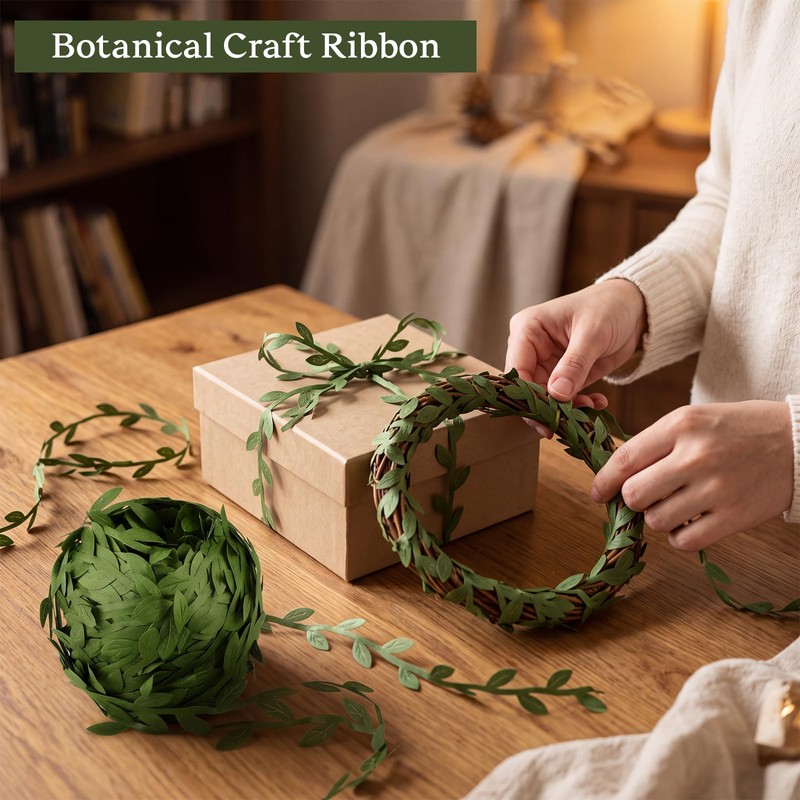 50 Yard(150 Ft) Green Leaf Trim Ribbon Artificial Vines Leaves