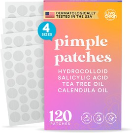Livaclean 120 CT Parches para Granos para el Rostro con Ácido Salicílico, Árbol de Té & Aceite de Caléndula – Cuatro Tamaños Puntos Anti-Granos Parches para Acné para el Rostro – Parche Hidrocoloide Parche Anti-Grano Invisible – Puntos de Acné Pegatinas A