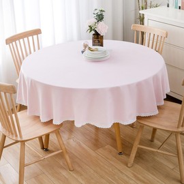 BHOMTY Round tablecloth made of cotton linen, machine washable, pink, diameter 100 cm. Suitable for round tables with a diameter of 50-60 cm