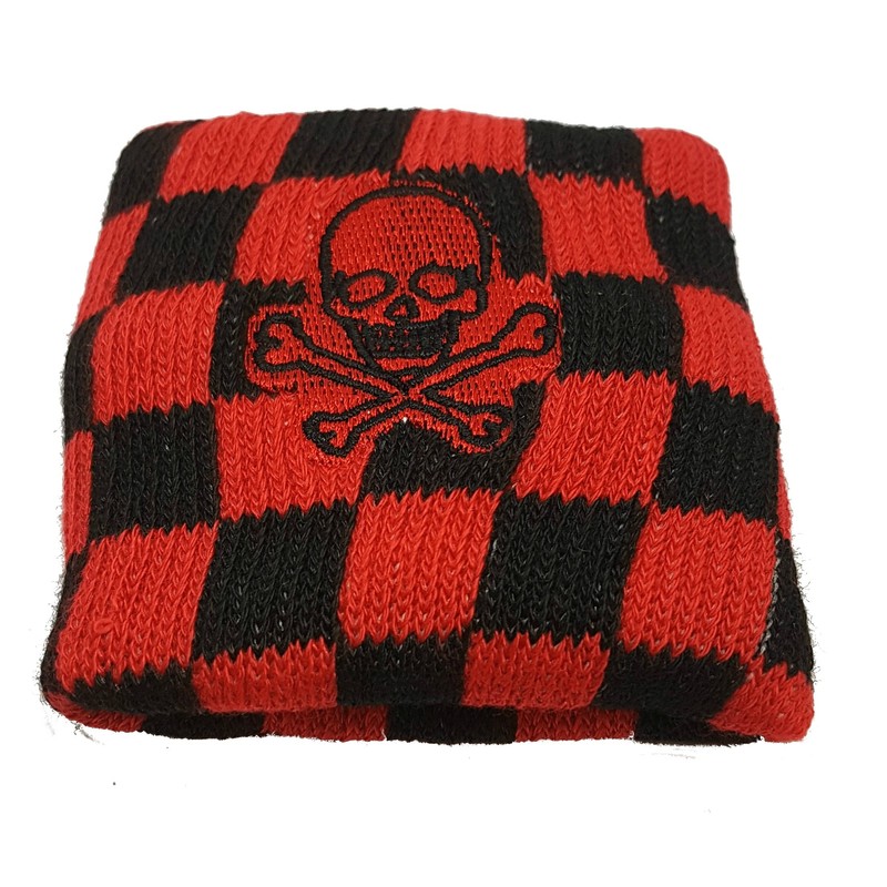 Vonchic Sport Sweatband Wrist Band Checkered Black Red Pirate Skull