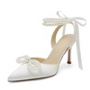 Jotwry Pearl Heels Wedding Shoes for Bride Bow Wedding Heels
