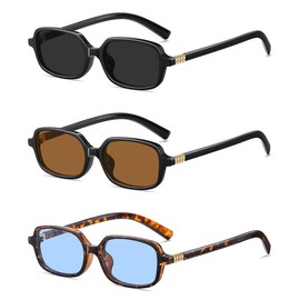 NCLLCE Retro Rectangular Sunglasses for Women Trendy Funny Vintage Fashion Narrow Small 90s Sunnies(3 Pack)
