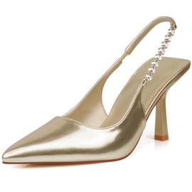 DANAZANA Women's Kitten Heel Closed Pointed Toe Elastic Slingback Sexy High Heels Wedding Pumps Shoes