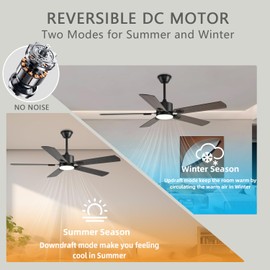 FUMLTP 52 inch Modern Ceiling Fans with Lights APP/Remote Control, Low Profile Reversible 6 Speeds Dimmable Ceiling Fan Light for Indoor/Outdoor Bedroom Living Room（Brown）