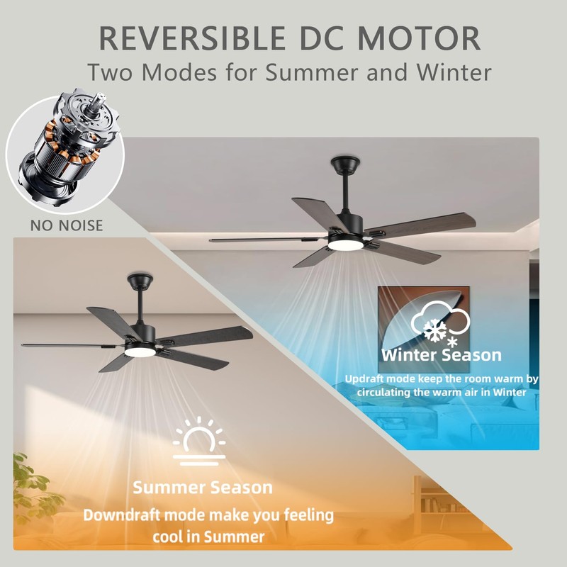FUMLTP 52 inch Modern Ceiling Fans with Lights APP/Remote Control,