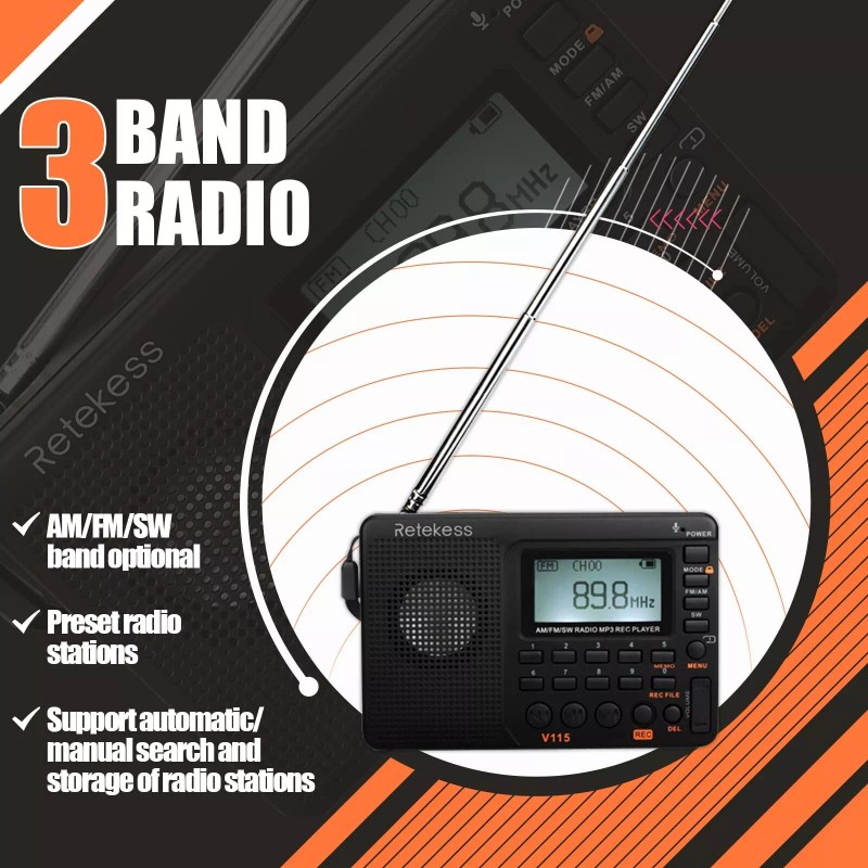 Retekess V115 Digital Radio AM FM, Portable Shortwave Radios, Rechargeable