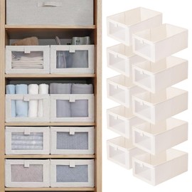 Linen Closet Organizers And Storage, 10 Pack Closet Storage Bins Linen Closet Baskets for Closet Organization Foldable Closet Organizer Bins with Clear Window For Organizing Clothing, Shelves, Jeans
