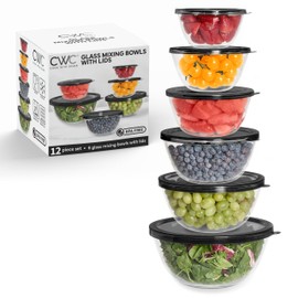 COOK WITH COLOR 12 Pc Glass Mixing Bowl Set with Lids – Borosilicate Glass Nesting Bowls for Cooking, Baking and Meal Prep, Black