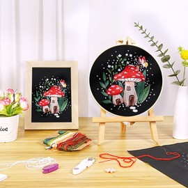 Embroidery Kit for Adults Beginners, Red Mushroom Embroidery Starter Kit with Butterfly Flower Pattern, Cross Stitch Kits Include Embroidery Cloth Hoops Needles Instruction and Threader