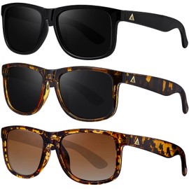 Arjien Classic Polarized Sunglasses for Men and Women UV400 Lens Square Sun Glasses, Driving Golf Travel Beach Essentials (3 Pack(Black+Tortoise Black+Tortoise Brown))