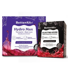 BetterAlt Electrolytes Powder | Hydration and Fluid Retention | 1260 mg | 1-Month Pack | Edible Dietary Supplement:_Turmeric + Beetroot 