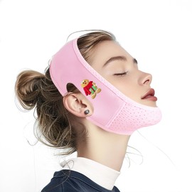 Yuibthr Chin Strap for Sleeping, V Line Lifting Mask, Reusable Face Strap, Jaw Exerciser (Pink-Cookie men-L)