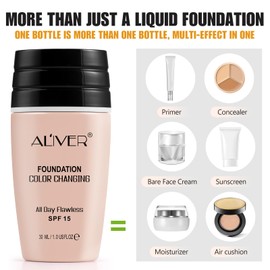 4 in 1 Foundation Liquid, Colour Changing Foundation, Great for all skin types, featuring a full-range of shades for all skin tones, SPF15, Sunscreen, Non-Greasy,Long Lasting