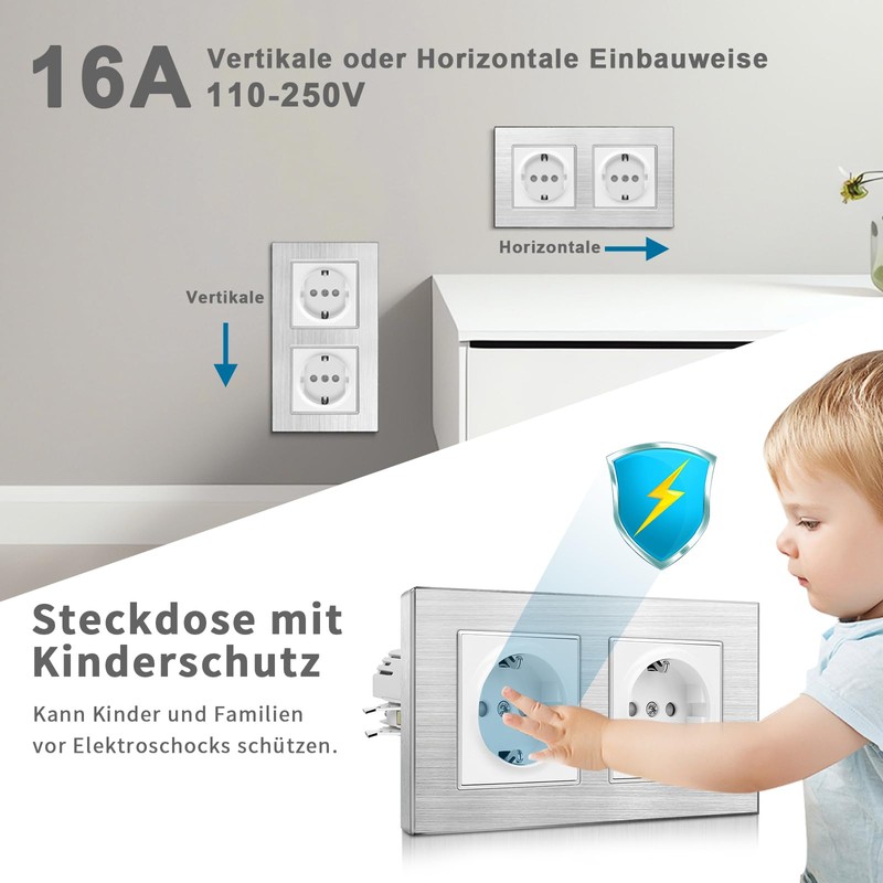 CNBINGO Aluminium Double Socket with Clamping Claws - Double Schuko