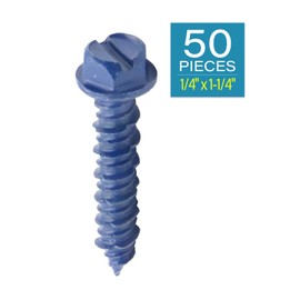 IMScrews 1/4" x 1-1/4" Masonry Anchor Screws, Short Hex Slotted Concrete Bolts, Blue Rust Resistant, 50 Pack for Contractors & Large Projects
