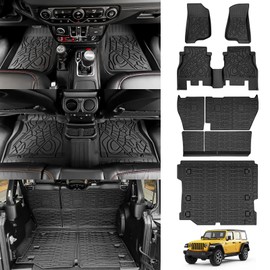 JTYZSM Cargo Mats for 2018-2024 Jeep Wrangler JL 4X4 Floor Liners with Trunk Mat Backrest Mat All Weather TPE Protector Rear Floor Trunk Liners for 18-24 Wrangler JL 4X4 4 Door Accessories