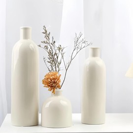 kyrrafi 3-Piece Crackle Glaze White Ceramic vase Set - Modern Decorative Flower vases for Desk, Bookshelf & Table - Smooth Glazed Surface