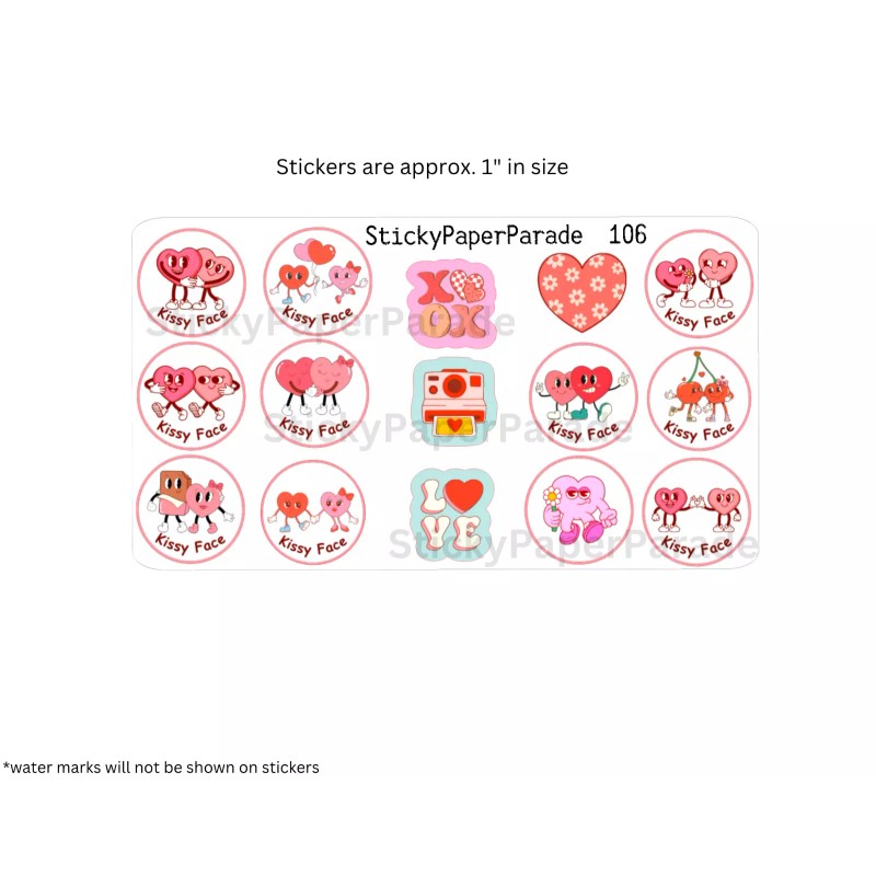 Homemade Kissy Face Planner Stickers #106 / Planner Stickers  / Valentines
