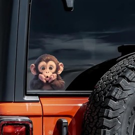 2 pcs Adorable Little Monkey Cheek Funny Car Bumper Sticker,6 Inch Vinyl Decal, Waterproof,Die-Cut for Cars,Windows,Laptops - Black