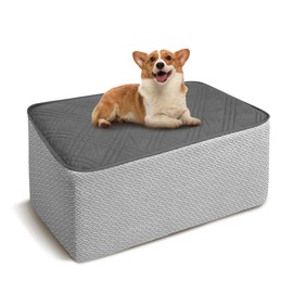 MEHIDFY Ottoman Cover, Waterproof Square Stool Slipcover, Quilted Stretch Furniture Protector, 28-32 Inches, Machine Washable (Grey, Medium)