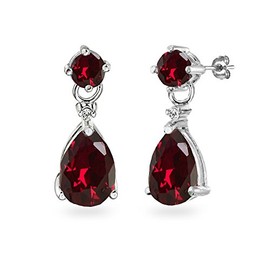 Sterling Silver Synthetic Ruby Teardrop Dangle Earrings