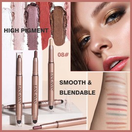 SAUBZEAN Brown Eyeshadow Stick Makeup, Highlighter Cream Eye Shadow Pencil, Waterproof Hypoallergenic Long Lasting Matte Crayon, Glitter Primer Palette Shimmer Eyeliner Pen
