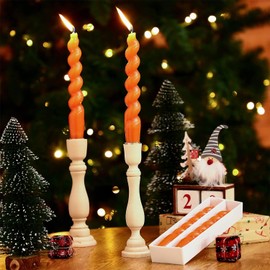 Set of 4 Twisted Taper Candles Spiral Taper Dinner Candles Stick Unscented Candle Dripless for Home Dinner Wedding Party Decoration (Orange)