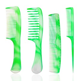 FHALLYNN Hair Comb Set - Green, Wide-Tooth, Fine-Tooth, Rat Tail, and Dual Comb for Men and Women