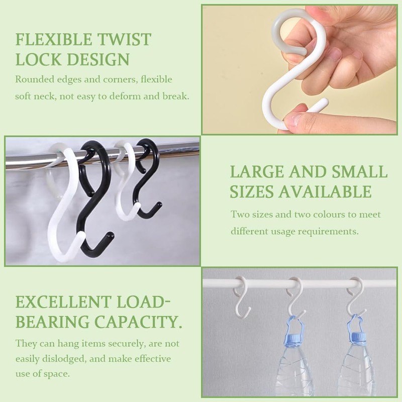 TRKETK Pack of 12 Plastic S-Hooks Flexible Neck for Easy