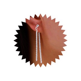 TseenYi Long Tassel Chain Earrings Silver Chain Fringe Drop Earrings Long Chain Front Back Earrings Sparkly Cable Chain Tassel Earrings Jewelry for Women and Girls Gifts