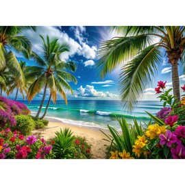 7x5ft Beach Ocean Backdrop – Tropical Palm Tree Summer Photography Background for Wedding, Birthday, Baby Shower, Beach Party, Indoor Outdoor Photo Booth Decor 083