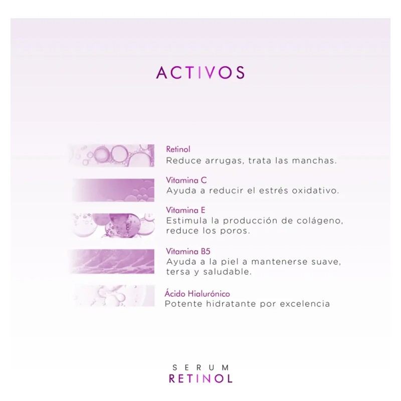 Serum Retinol + Vitaminas A, B5, E, C + Acido