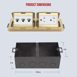 ENERLITES Dual Pop-Up Floor Box Kit, 8.68" X 4.81" Cover, 20A Tamper-Weather Resistant Receptacle Outlets, RJ45 Data Ports, Watertight Gasket, Corrosive Resistant Hardware, 662301-C-D, Brass