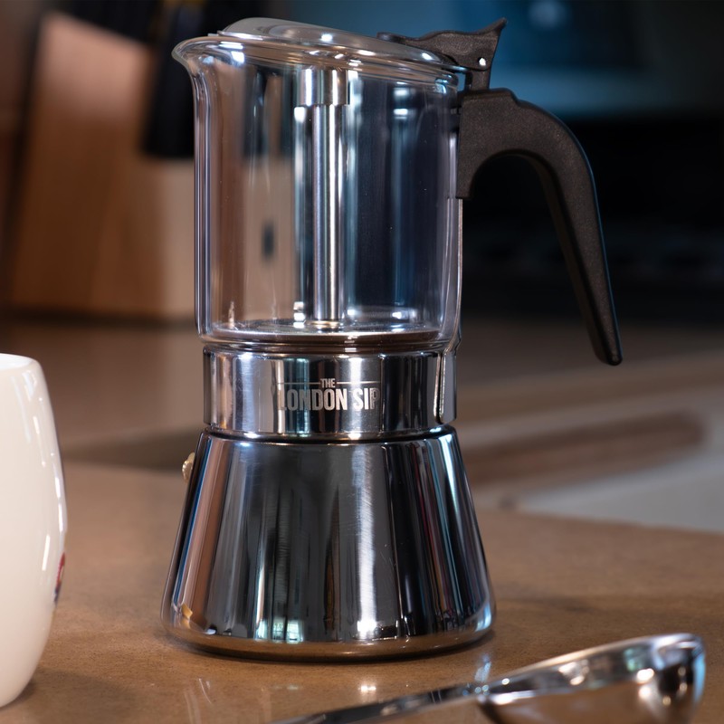 London Sip Glass and Stainless Steel Stovetop Espresso Maker Moka