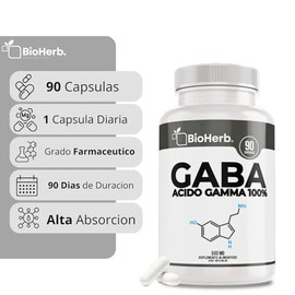 GABA 100% Puro (90 Cápsulas Para 90 Días) - | Acido Gamma Aminobutirico | Extremadamente Eficaz | Formulacion de Grado Farmaceutico | Absorcion Potenc