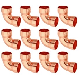 PATIKIL 15mm ID 1mm Thick Elbow Copper Fitting, 12pcs 99.9% Pure Copper Pipe Fitting 90 Degree Short Radius Tube Connector Sweat Solder for HVAC Refrigeration System