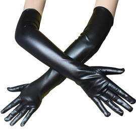 DreamHigh Womens 20 Inches Long Metalic Satin Mittens Cosplay Dress Finger Gloves Black One Size