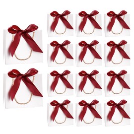 22 Pack Mini Gift Bags with Handles 14× 6× 12cm Small White Party Bags with Ribbons, Thank You Bags for Birthday Wedding