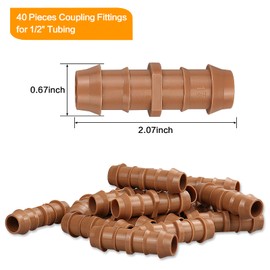 JOYPRO 40 Pieces Drip Irrigation Coupling Fittings for 1/2 Inch Tubing (0.600" ID) - Drip Couplers (17mm) Barbed Connectors for Drip Sprinkler Garden Lawn Systems