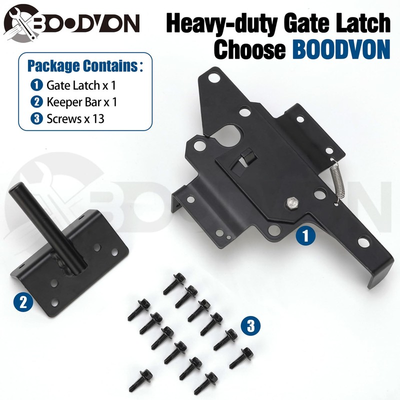 BOODVON Self Locking Gate Latch for Wooden Fence, Heavy Duty