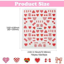 Ipotkitt 7 Sheets 7 Styles Love Theme Paper Nail Art Stickers Warm Heart Candy Bow Adhesive Stickers for DIY Decoration Album Frame Mirror Craft Making